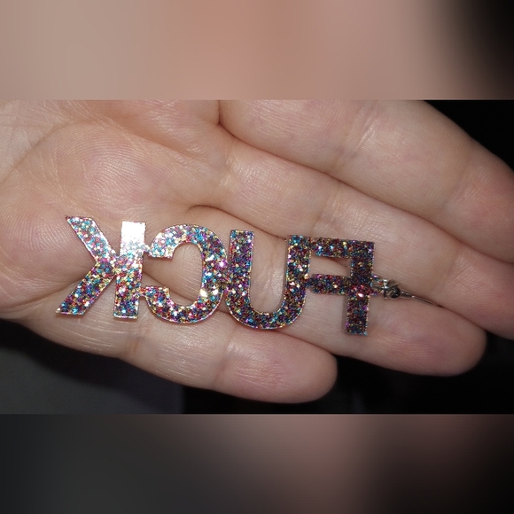 NEW! Sparkling Bold " F U C K " Statement Dangle Earrings - ADULT 18+ ONLY - Picture 2 of 7